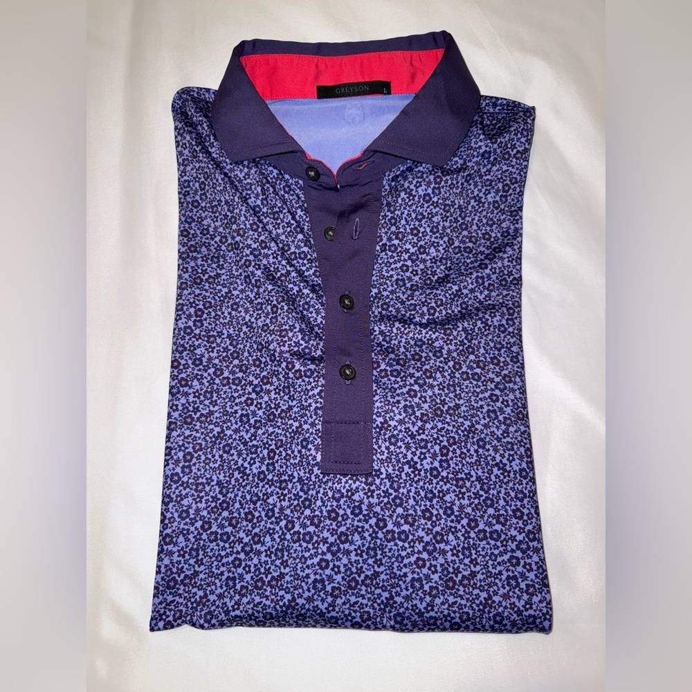 Men’s Greyson Purple Floral Print Golf Polo size Large excellent condition